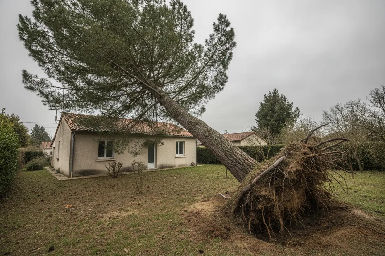 Pin penché avant démontage à Saint-Hilaire-de-Brethmas